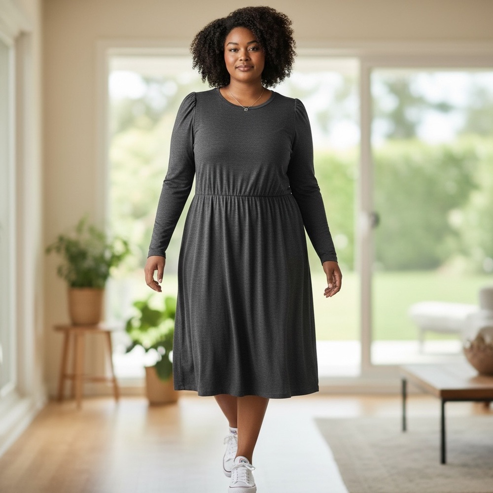 Good Hart Elegant Long Sleeve Charcoal Dress